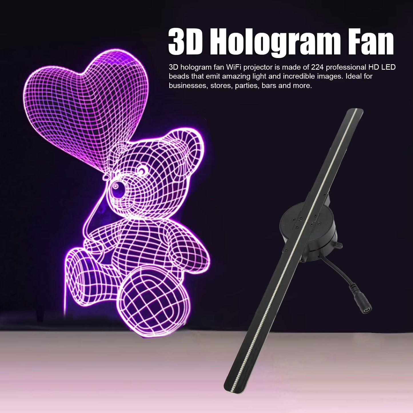 3D Fan Projector with 224 LED Light Beads